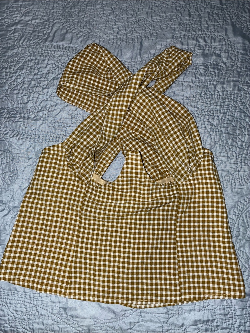 PrettyLittleThing Mustard Gingham Crossback Crop Top